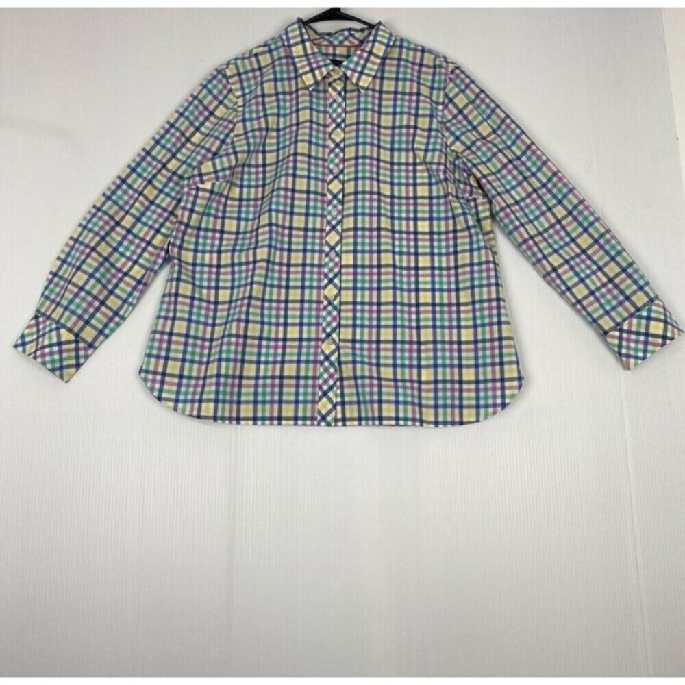 Talbots button down shirt Women's long sleeve pastel check top size XL Cotton